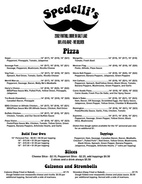 Spedelli's menu  It is a Cuban fusion restaurant with lots of Italian dishes and fish dishes